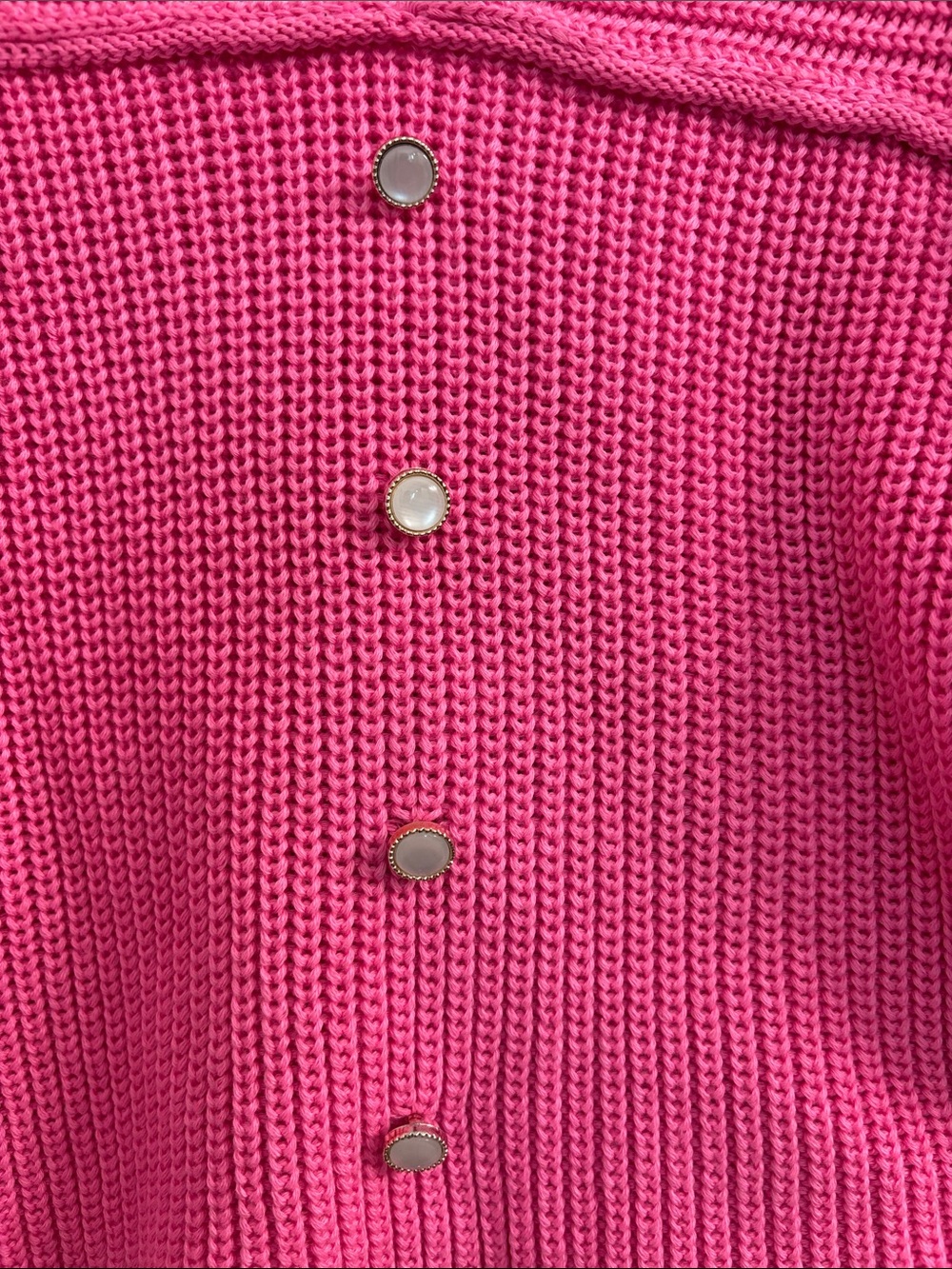 Bright Hot Pink Knit Button-Front Crop Sweater - Picture 3 of 8